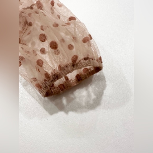 Lovesong Polka Dot Smocked Mini Dress Size M / Color Beige / Tan - Picture 2 of 9